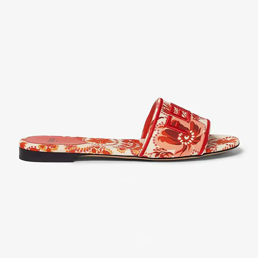 Fendi Sunshine Red and Camelia Canvas Slides for Women