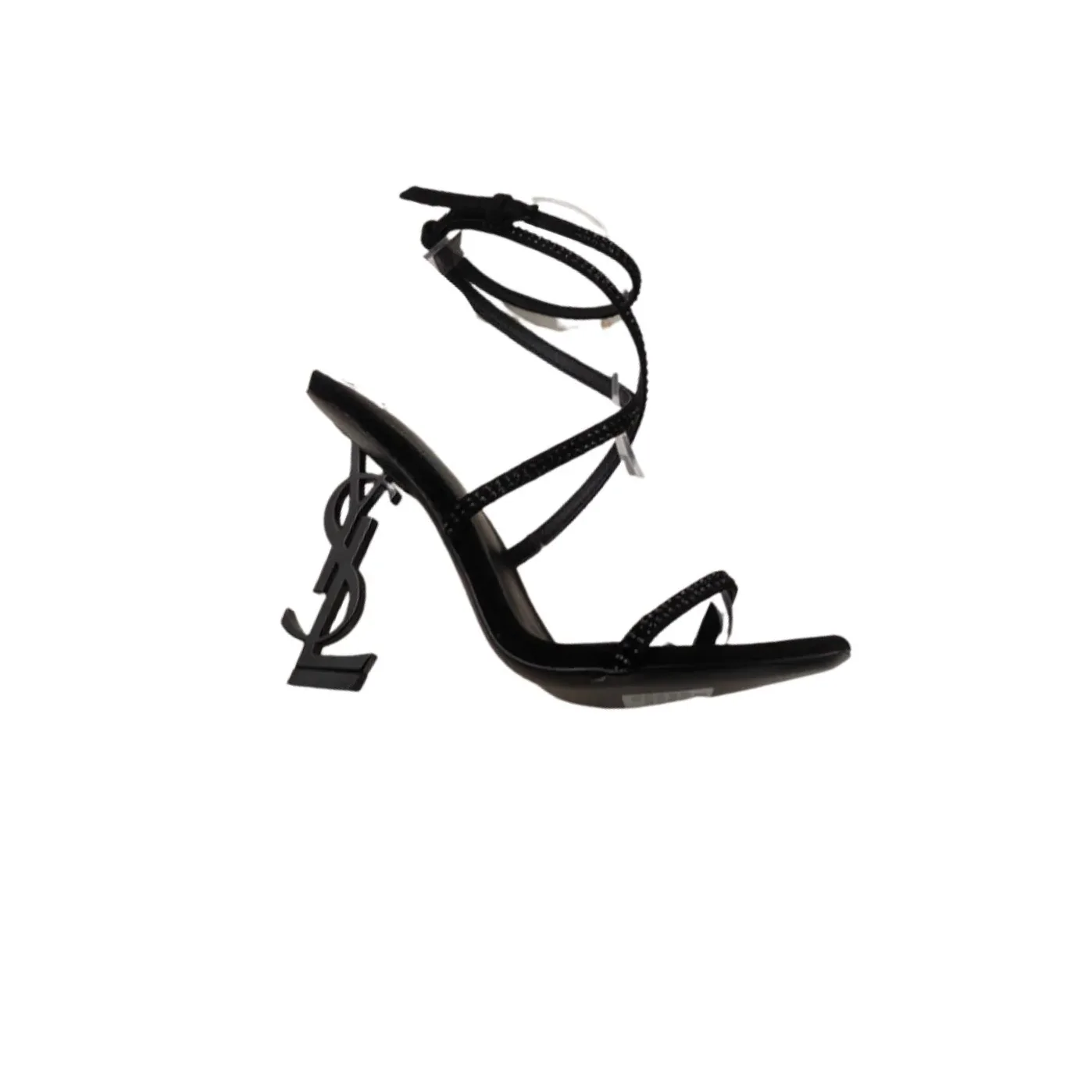 Saint Laurent Opyum Sandals In Crepe Satin And Rhinestones Black Saint Laurent Opyum Sandals In Crepe Satin And Rhinestones Black
