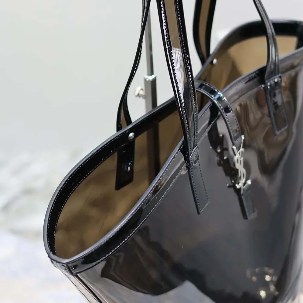Saint Laurent YSL Panier Medium in Vinyl and Shiny Leather for Women in Black
