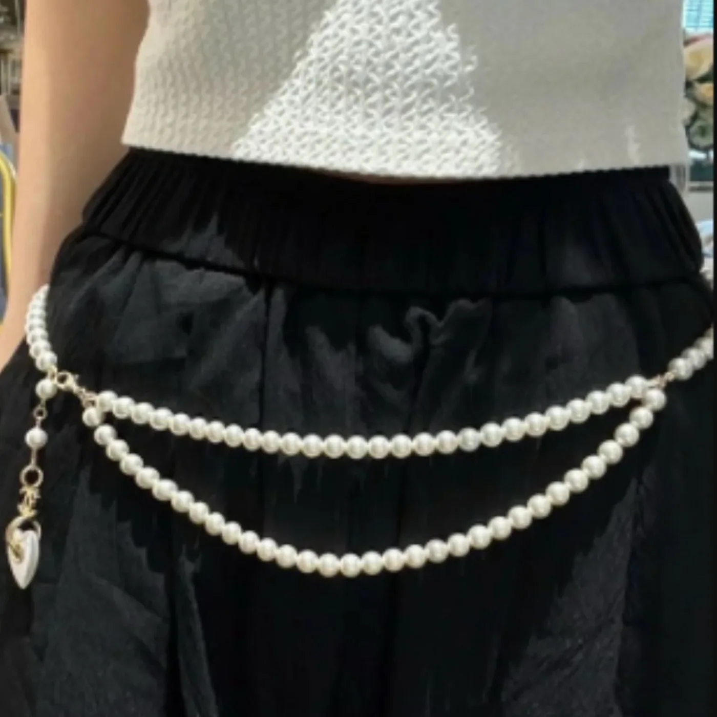 Chanel 24 Milky White Heart Shaped Pearl Waist Necklace