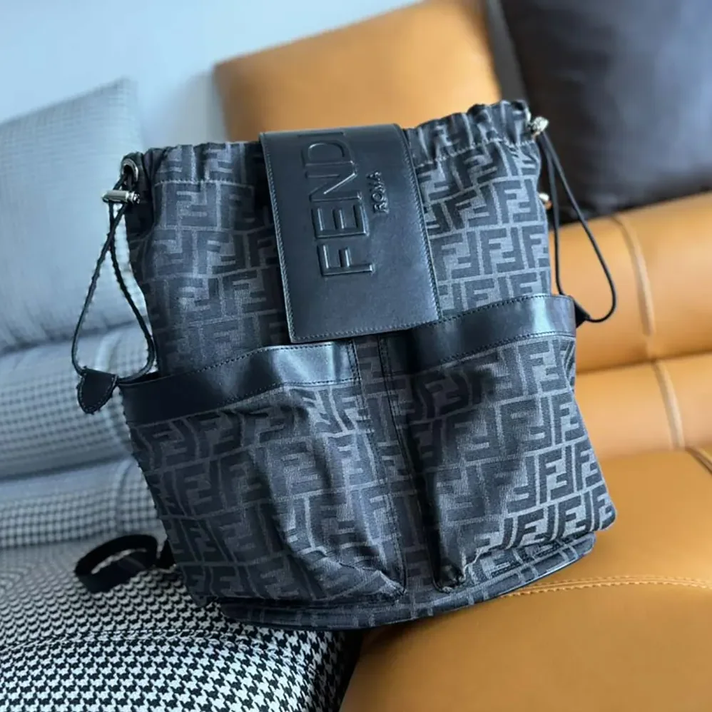 Fendi Strike Medium FF Jacquard Fabric Backpack for Men in Gray