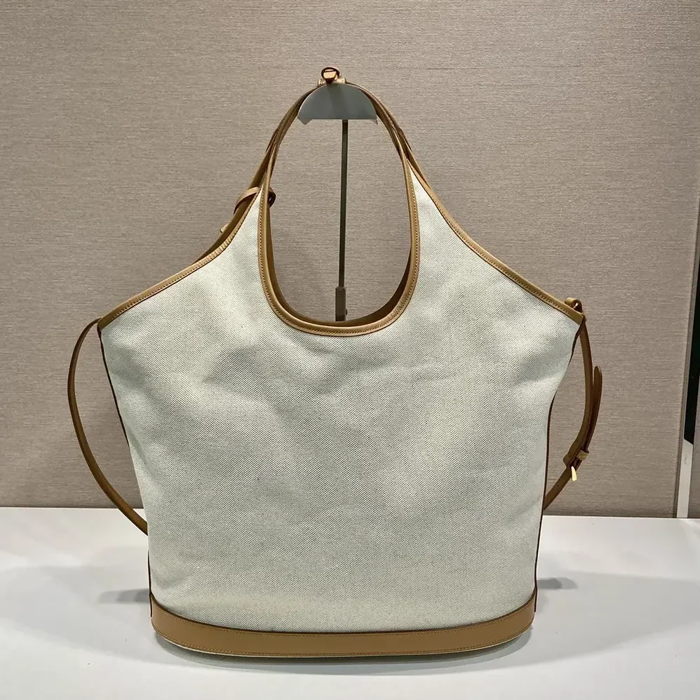 Prada Large Linen Blend and Leather Tote Bag for Women