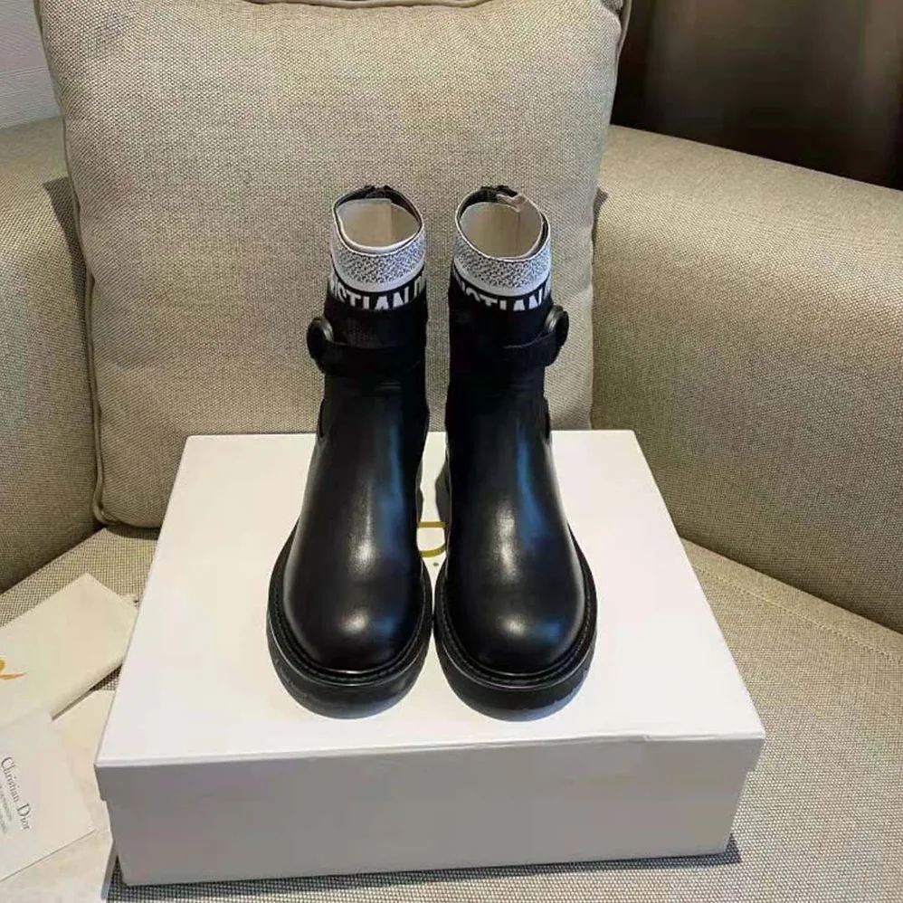Dior D-major Ankle Boot White and Black Technical Fabric and Black Calfskin for Women