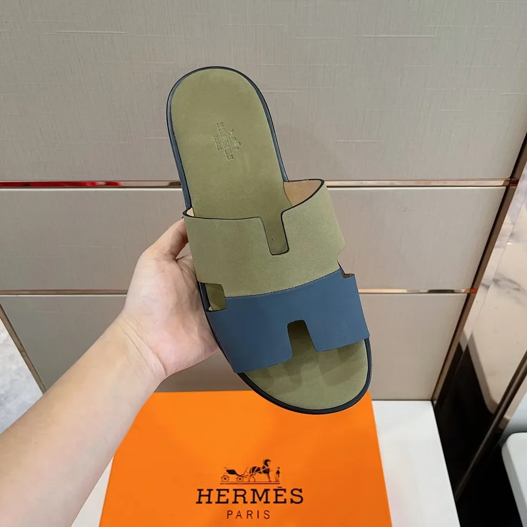 Hermes Izmir Sandals Fluorescent Green in Blue