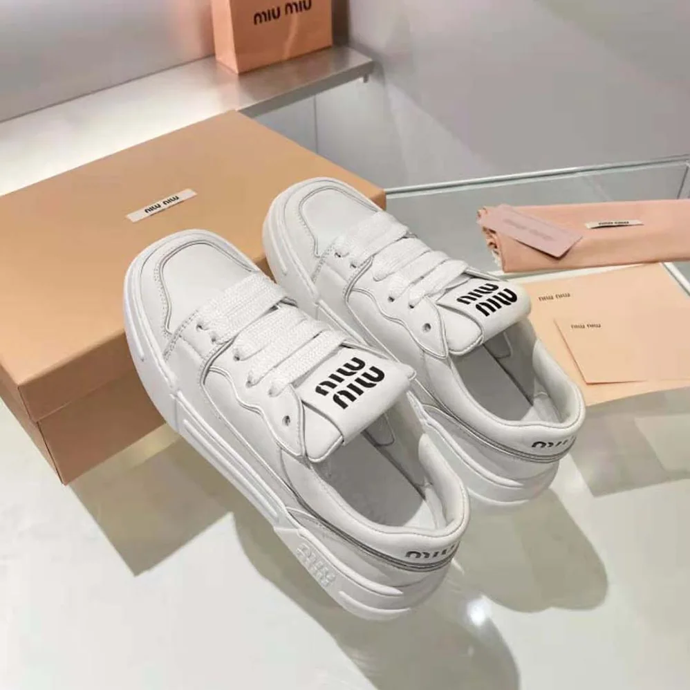 Miu Miu Leather Sneakers for Women in White Miu Miu Leather Sneakers for Women in White