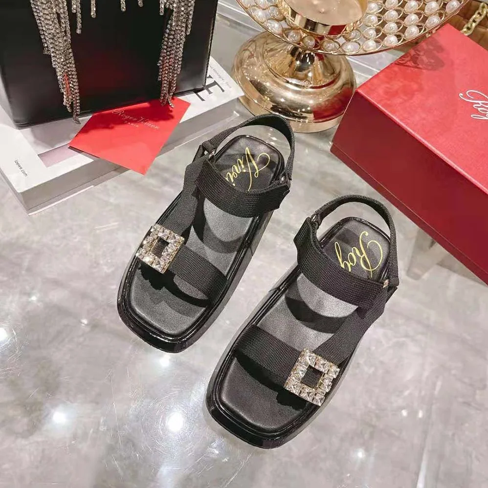 Roger Vivier Vivier Slide Trekky Strass Buckle Sandals in Fabrics for Women Roger Vivier Vivier Slide Trekky Strass Buckle Sandals in Fabrics for Women
