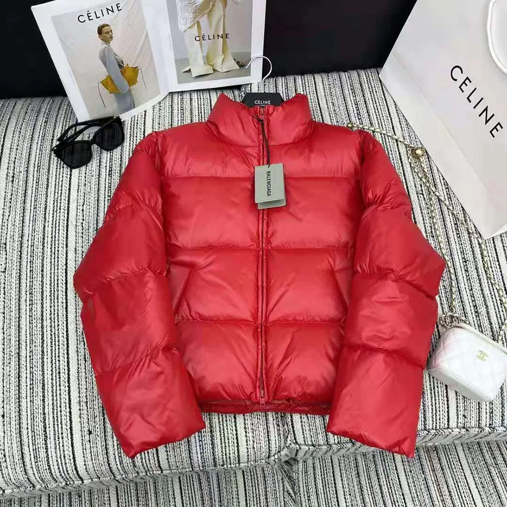 Balenciaga Shrunk Puffer in Red Shiny Coated Nylon for Men Balenciaga Shrunk Puffer in Red Shiny Coated Nylon for Men