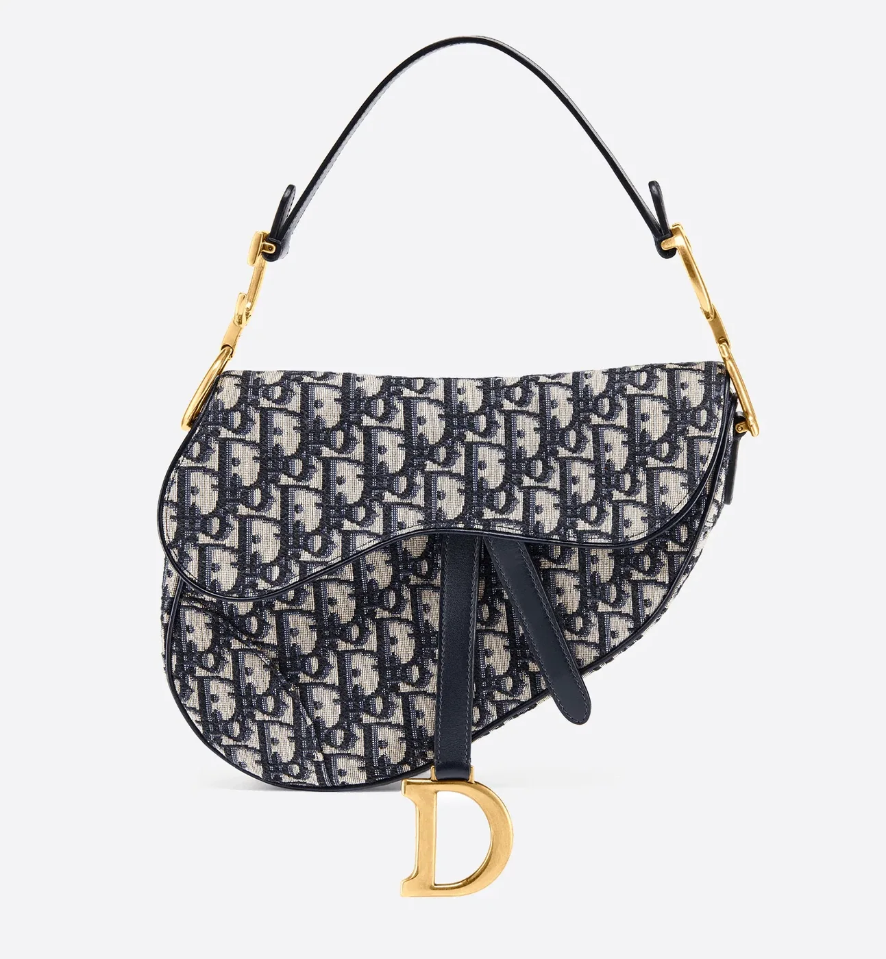 Saddle bag in blue Oblique jacquard canvas