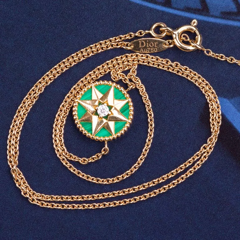 Dior Rose Des Vents Necklace 18K Yellow Gold Diamond Malachite for Women