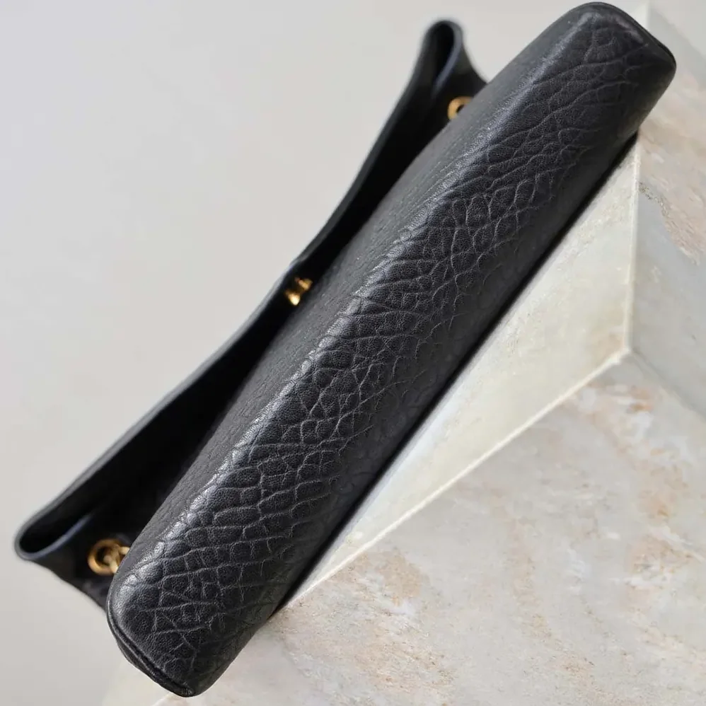 Saint Laurent YSL Cassandre Pouch On Chain In Lambskin Black 29cm for Women