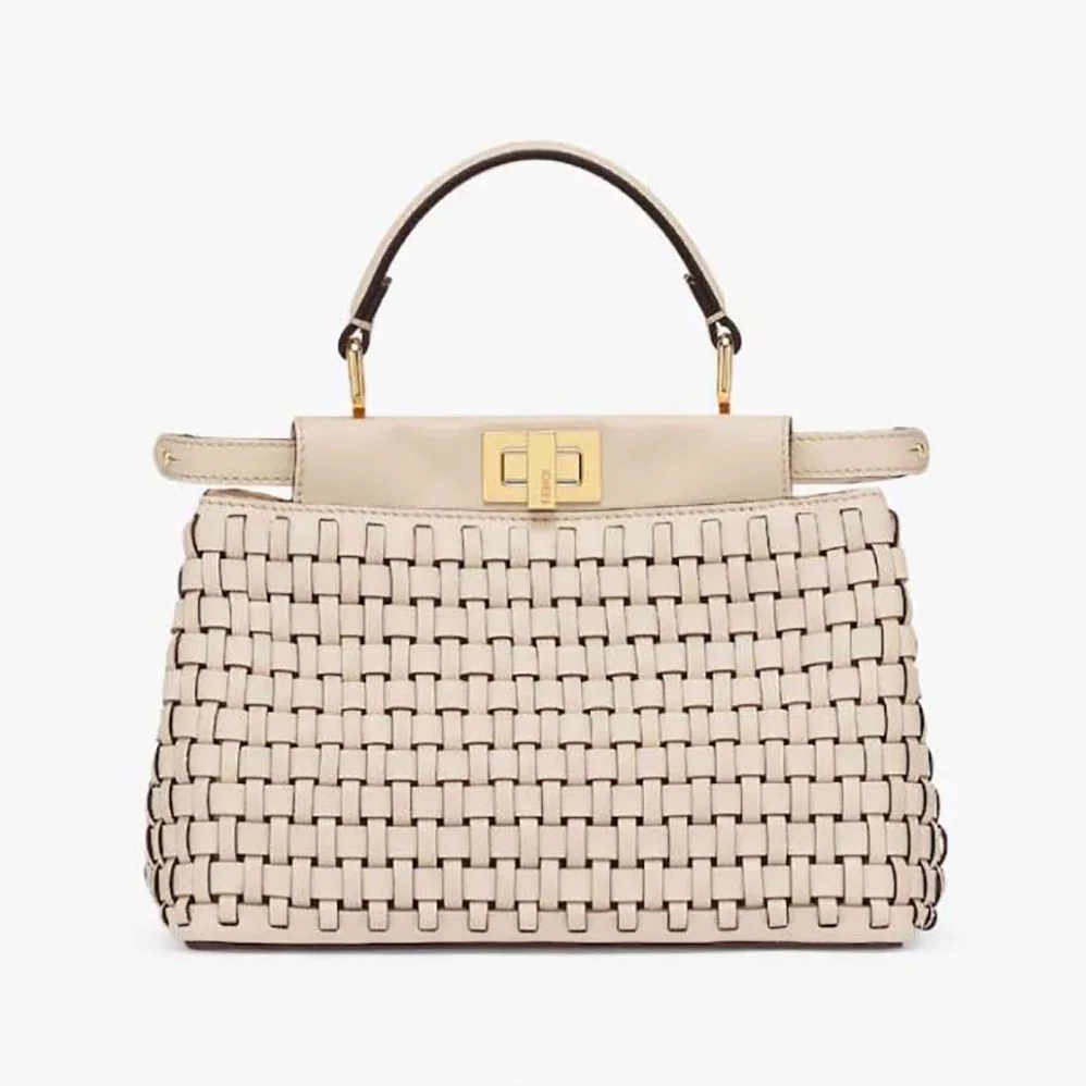 Fendi Peekaboo Mini Beige Braided Leather Bag for Women Fendi Peekaboo Mini Beige Braided Leather Bag for Women