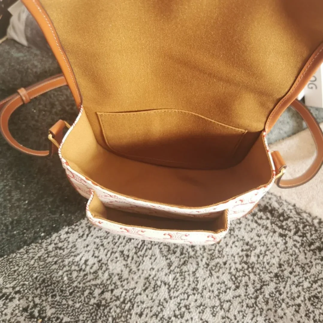 Celine Mini Besace In Triomphe Canvas White And Red / Celine Mini Besace In Triomphe Canvas White And Red /