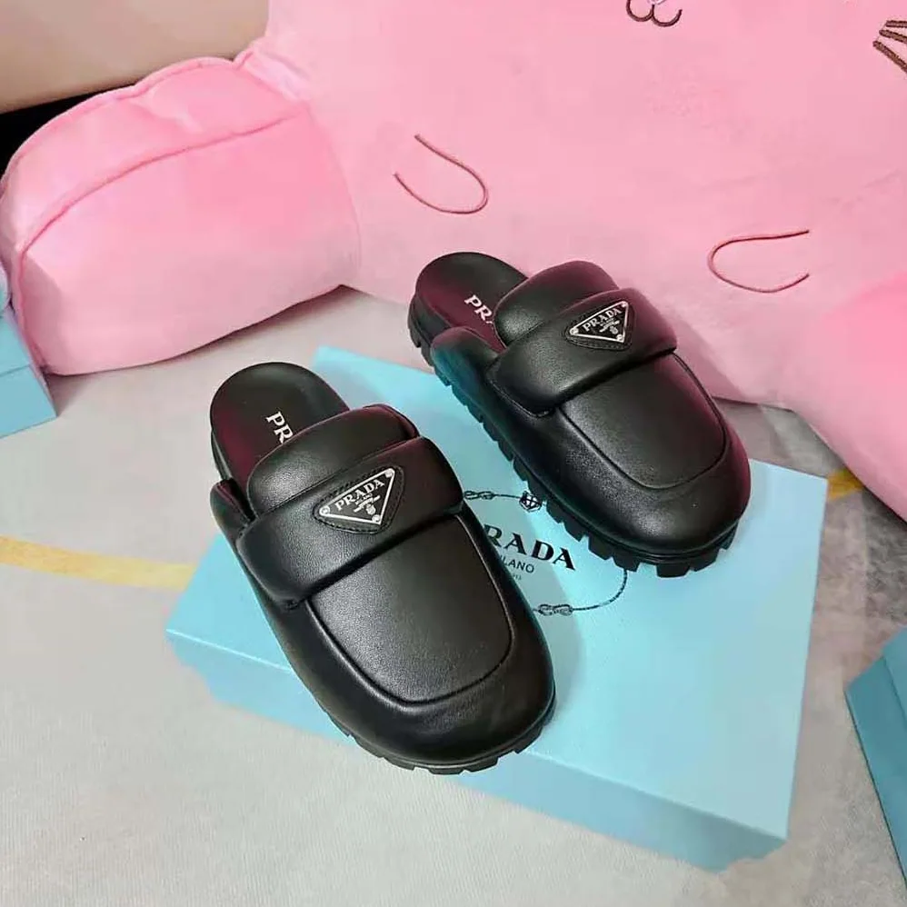 Prada Soft Padded Nappa Leather Sabots for Women in Black