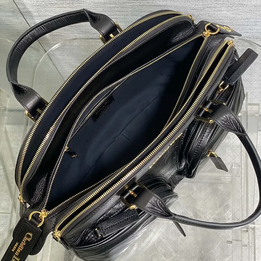 Dior Medium Grand Tour Bowling Bag Black Crinkled Calfskin for Women Dior Medium Grand Tour Bowling Bag Black Crinkled Calfskin for Women