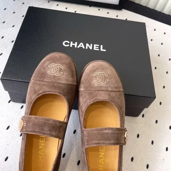 Chanel Mary Jane Flats Brown Suede