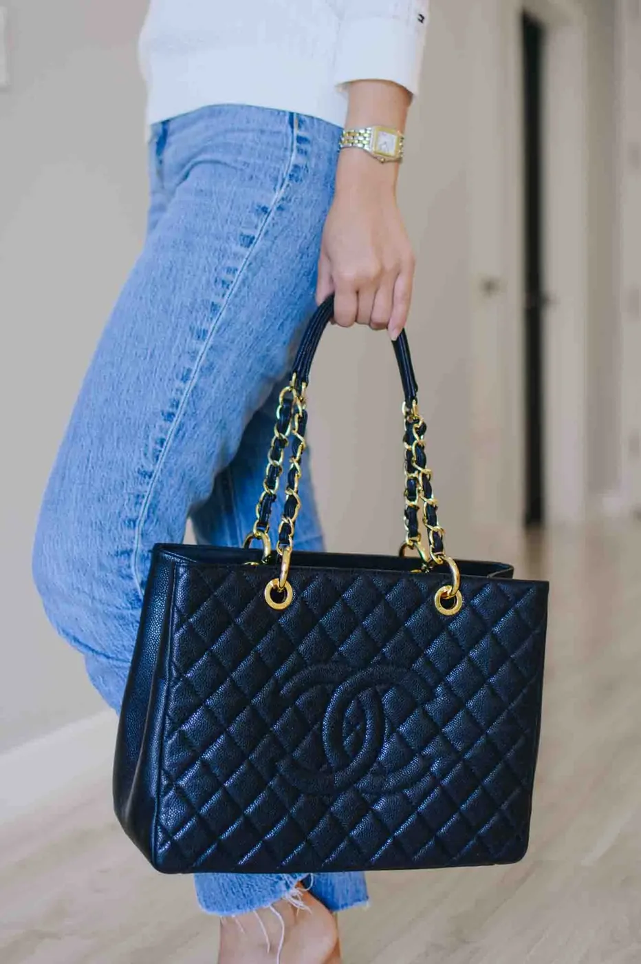 Chanel Classic Large Tote Bag in Black Gold Hardware