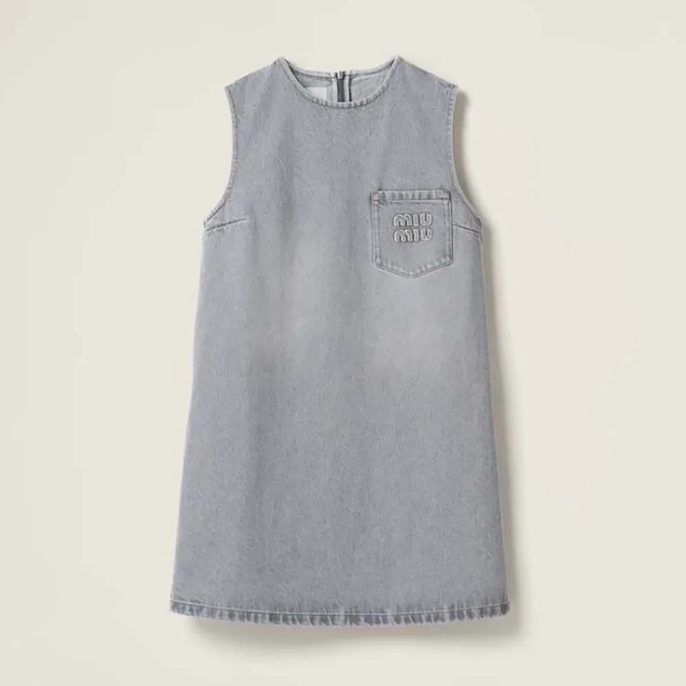 Miu Miu Denim Dress with Embroidered Logo for Women Miu Miu Denim Dress with Embroidered Logo for Women