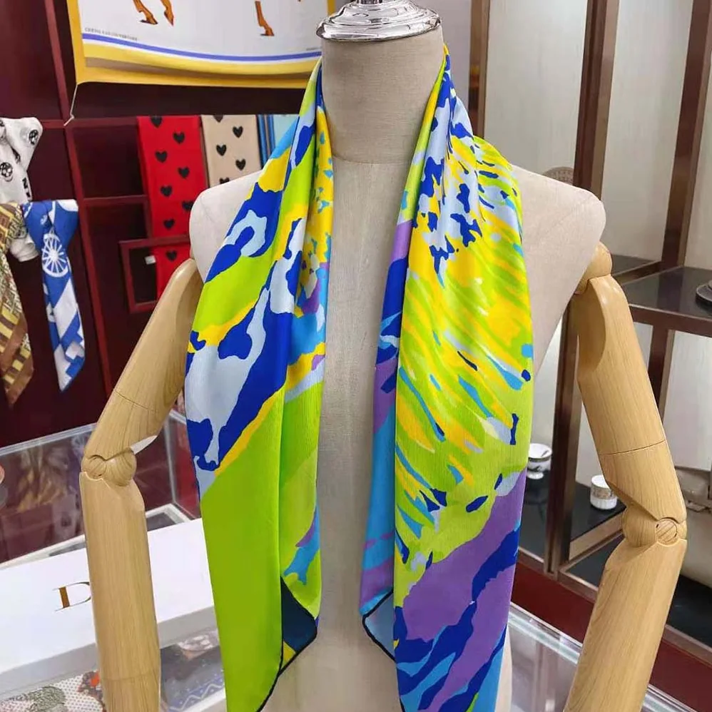 Dior D-Wood Square Scarf Multicolor Silk Twill for Women in Blue