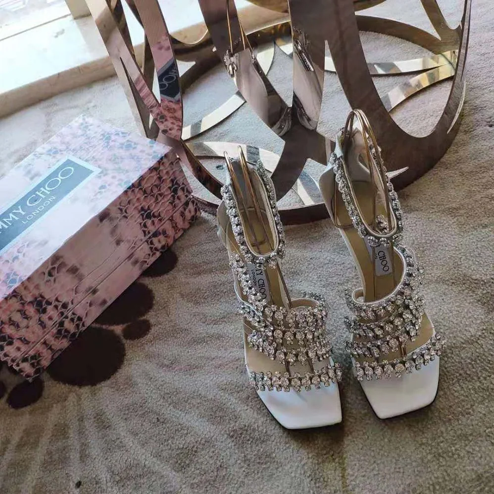 Jimmy Choo Josefine 100 Latte Nappa Sandals with Crystal Embellishment for Women Jimmy Choo Josefine 100 Latte Nappa Sandals with Crystal Embellishment for Women