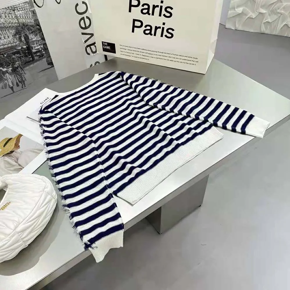 Dior Marinière Sweater Navy Blue and White Linen Cashmere and Silk Knit with Signature for Women Dior Marinière Sweater Navy Blue and White Linen Cashmere and Silk Knit with Signature for Women