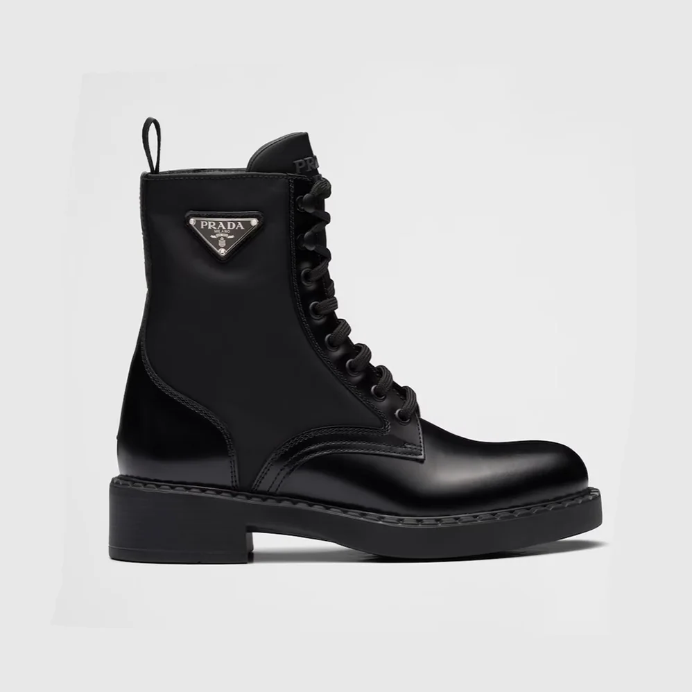 Prada Brushed-Leather and Re-Nylon Boots for Women in Black Prada Brushed-Leather and Re-Nylon Boots for Women in Black