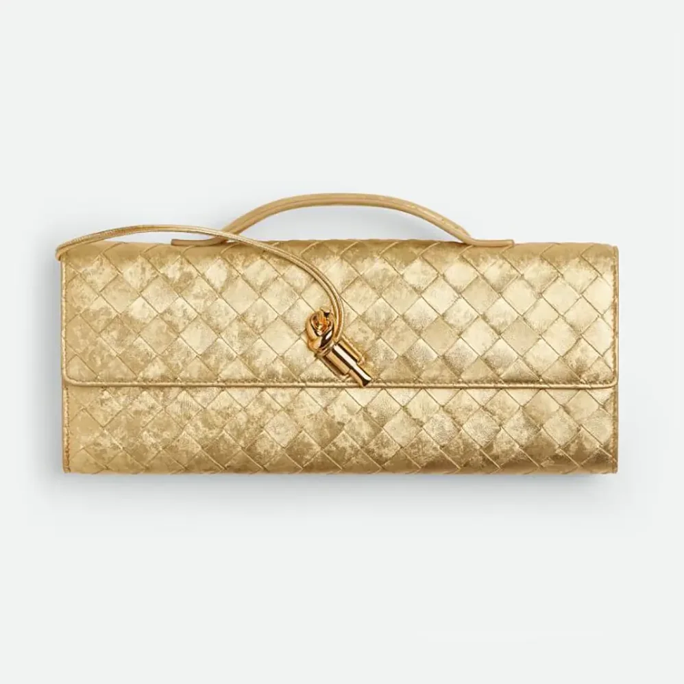 Bottega Veneta Andiamo Clutch for Women in Gold Bottega Veneta Andiamo Clutch for Women in Gold
