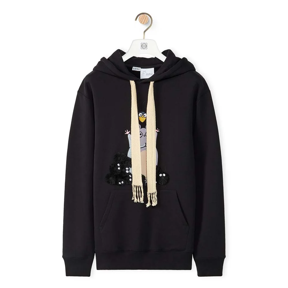 Loewe Bo Mouse Embroidered Hoodie in Cotton for Women in Black