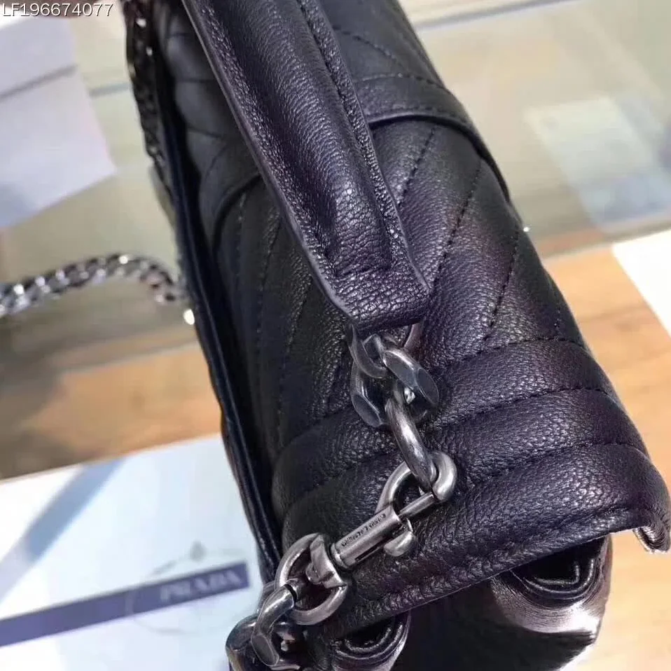 Saint Laurent YSL Medium Envelope Mixed Grain De Poudre Matelasse in Black