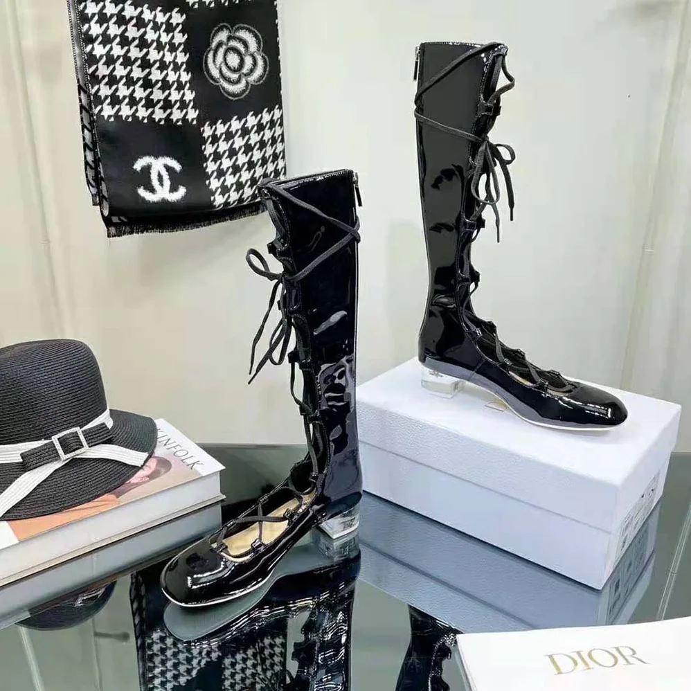 Dior Arty Lace-up Boot Black Patent Calfskin for Women