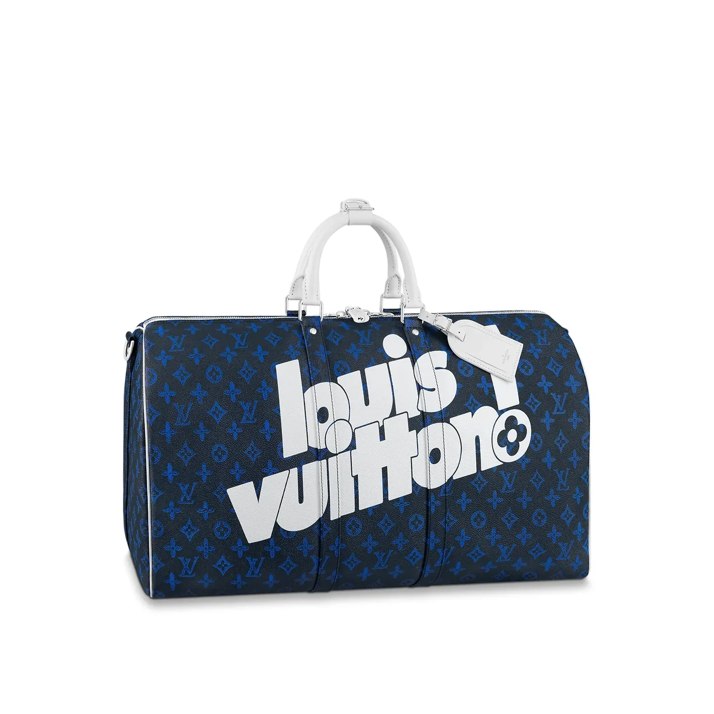 Louis Vuitton Keepall Bandouliere 55 Travel Bag in Blue Silver Hardware