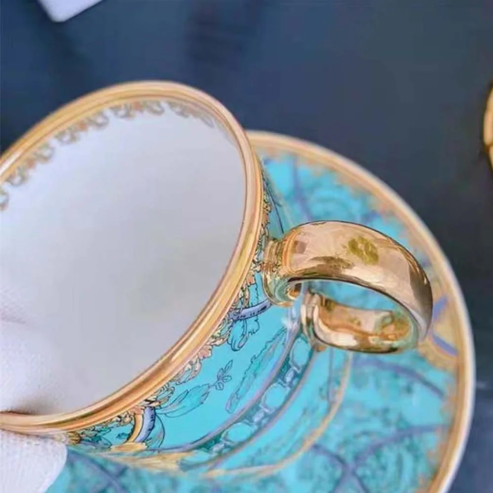 Versace Scala Del Palazzo Coffee Set Includes A Coffee Cup with Handle and A Matching Saucer for Unisex in Blue