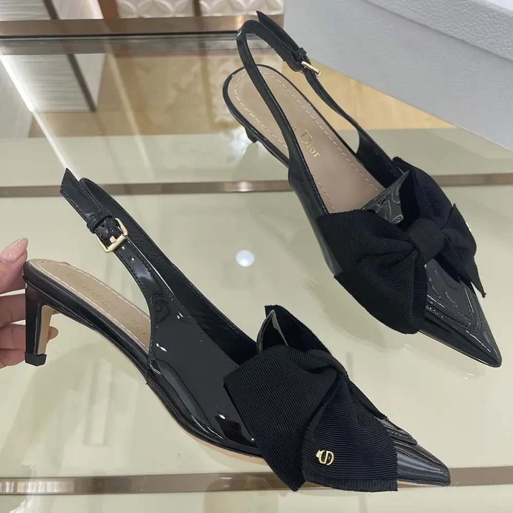 Dior Diorissimo Slingback Pump Black Patent Calfskin and Grosgrain for Women
