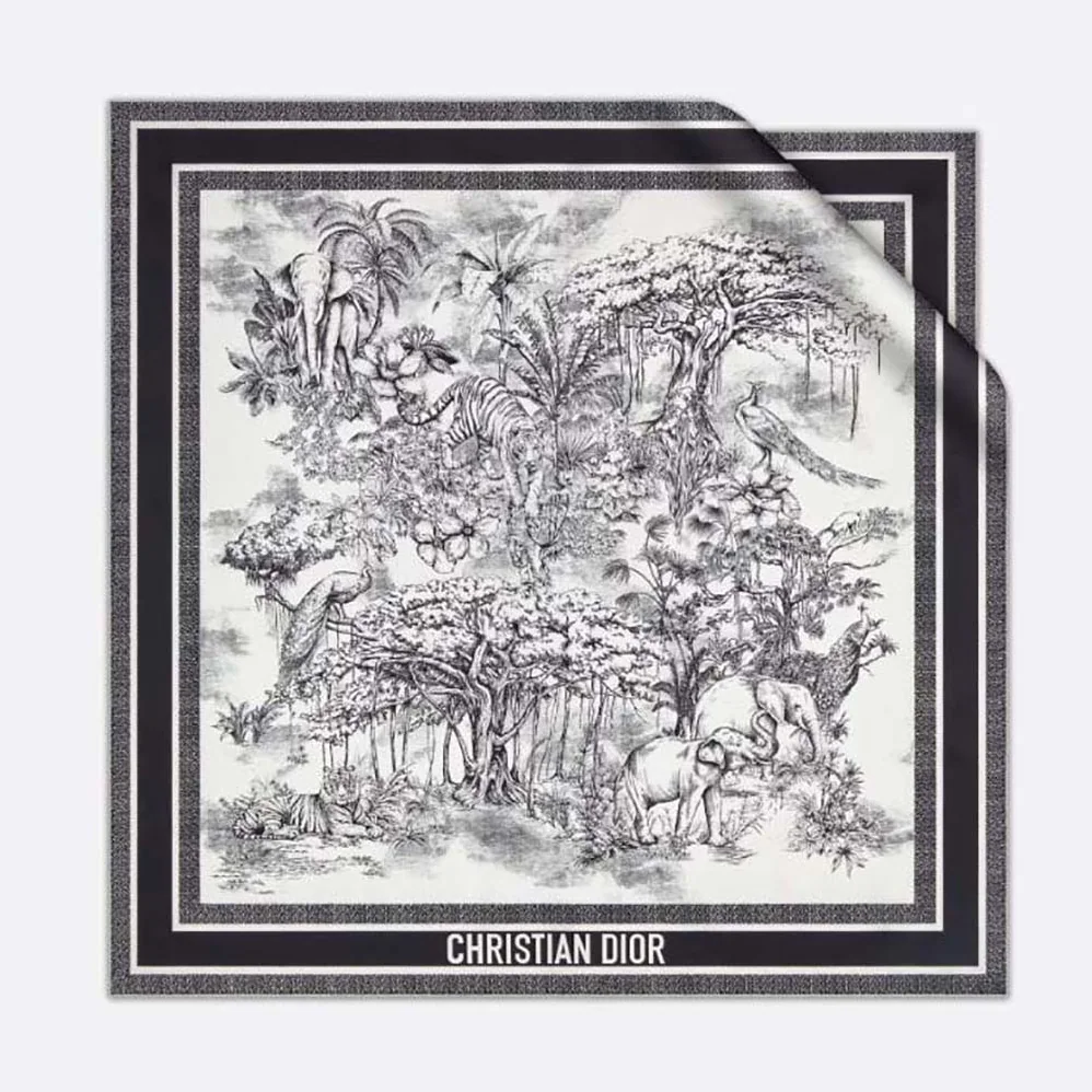 Dior Toile De Jouy Voyage 90 Square Scarf White and Black Silk Twill for Women Dior Toile De Jouy Voyage 90 Square Scarf White and Black Silk Twill for Women