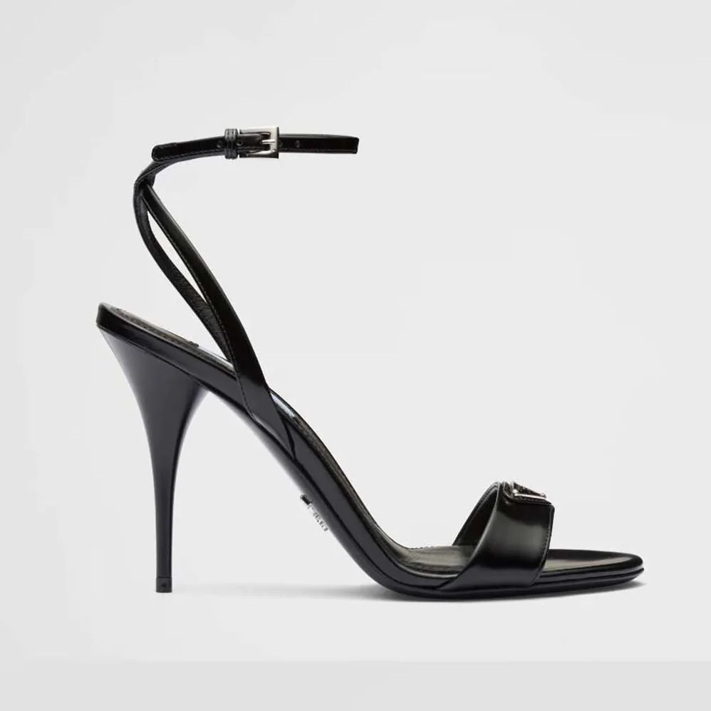 Prada Brushed Leather Sandals for Women in Black