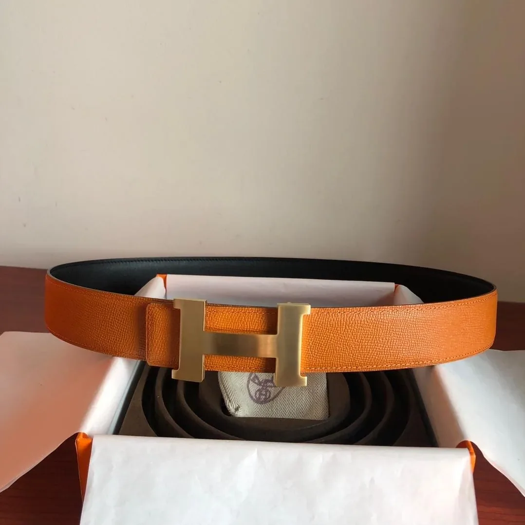 Hermes Mini Constance Guillochee Belt Buckle & Reversible Orange Hermes Mini Constance Guillochee Belt Buckle & Reversible Orange