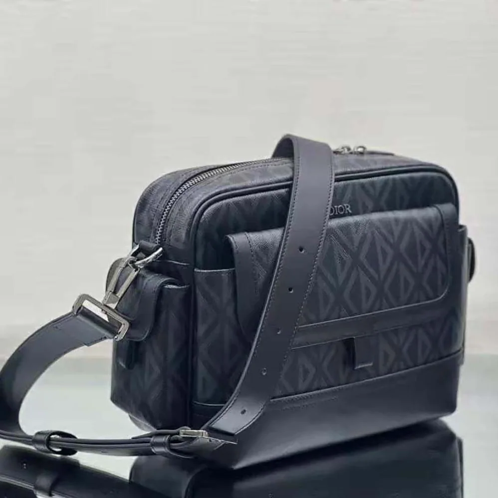 Dior Hit the Road Messenger Pouch Black CD Diamond Canvas and Smooth Calfskin for Men