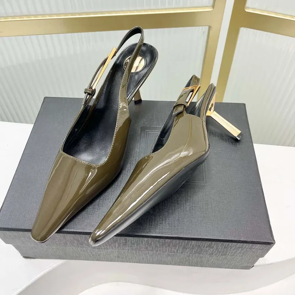 Saint Laurent YSL Lee Slingback Pumps in Patent Leather for Women in Drak Green Saint Laurent YSL Lee Slingback Pumps in Patent Leather for Women in Drak Green