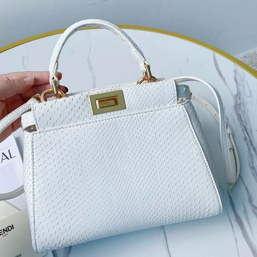 Fendi Peekaboo Iconic Mini White Python Bag for Women