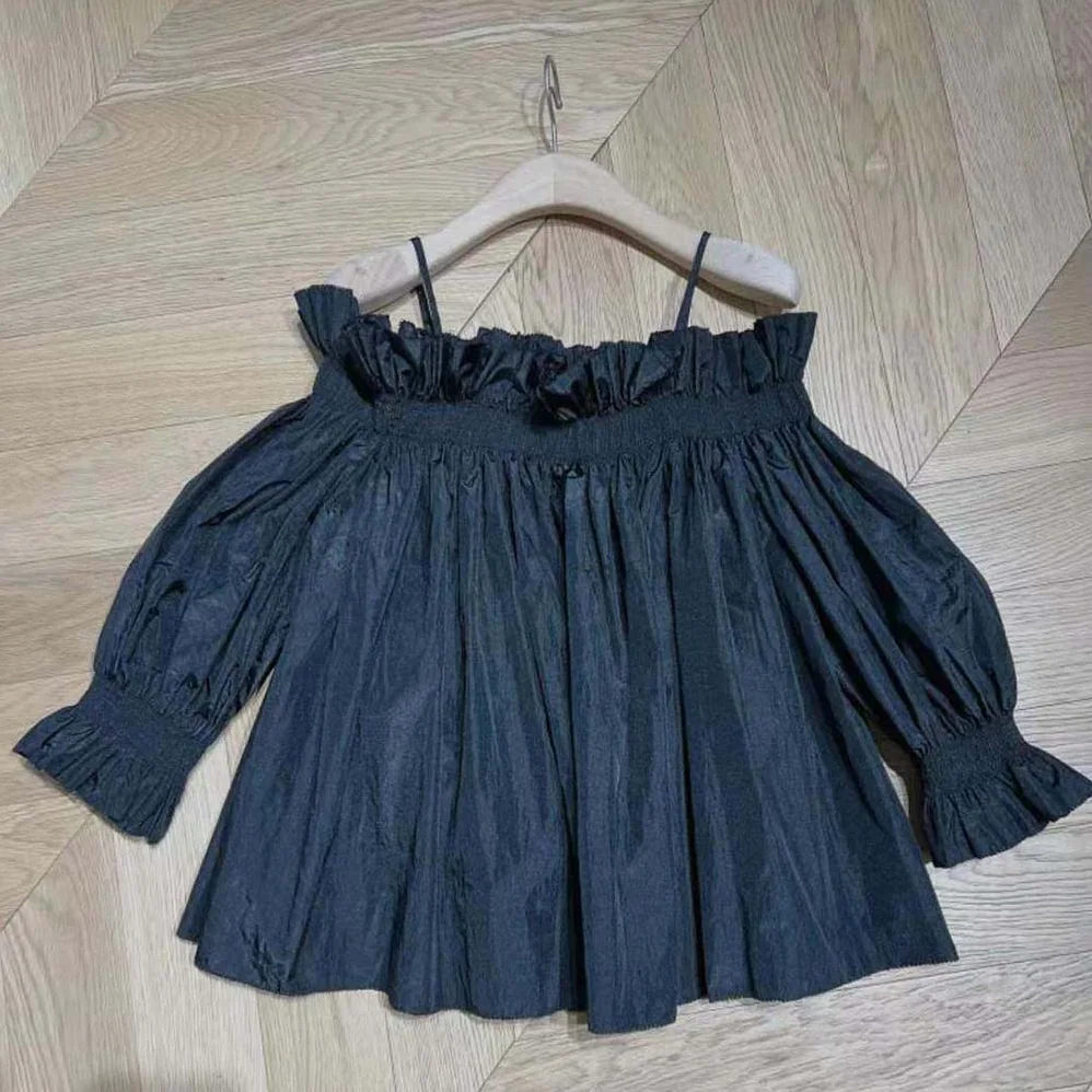 Dior Off-the-Shoulder Smocked Top Black Silk Taffeta for Women