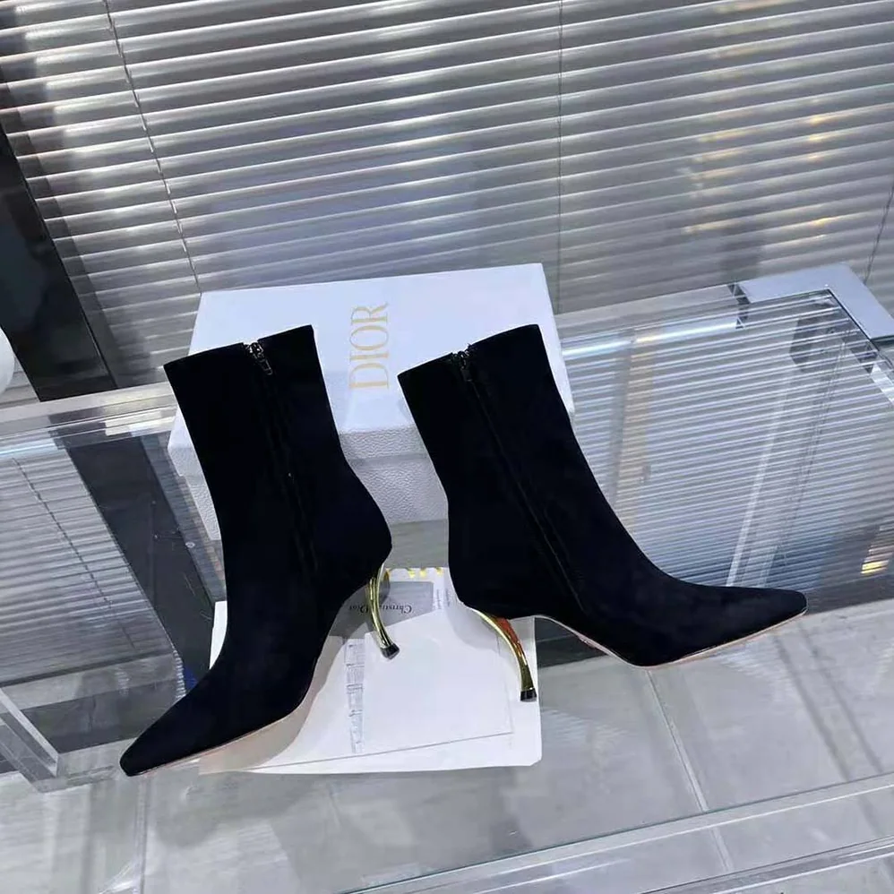 Dior D-Fame Heeled Ankle Boot Black Suede Calfskin for Women Dior D-Fame Heeled Ankle Boot Black Suede Calfskin for Women