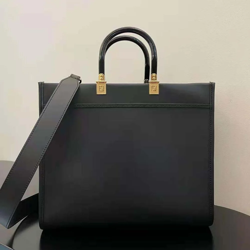 Fendi Sunshine Medium Fendace Printed Black Leather Logo Shopper for Women Fendi Sunshine Medium Fendace Printed Black Leather Logo Shopper for Women