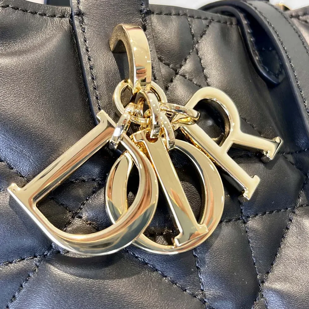 Dior Small Dior Toujours Vertical Tote Bag Black Macrocannage Calfskin for Women