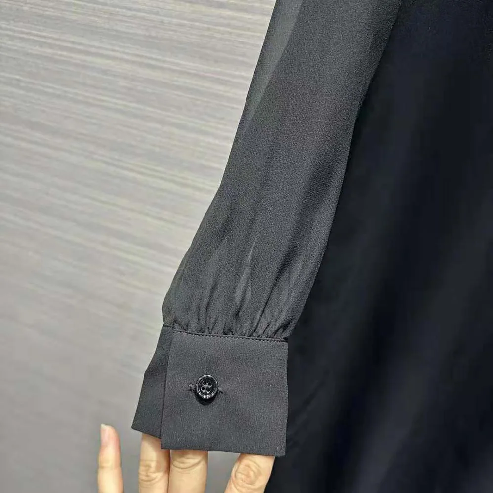 Celine Jabot Mini Dress in Silk Georgette for Women in Black Celine Jabot Mini Dress in Silk Georgette for Women in Black