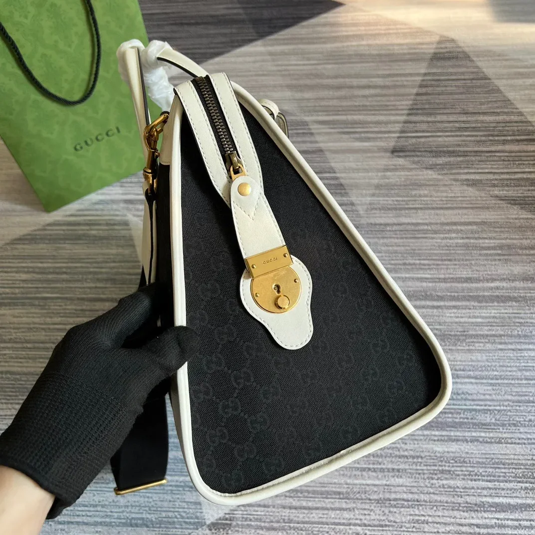 Large Bauletto Top Handle Bag With Double G White in Grey /