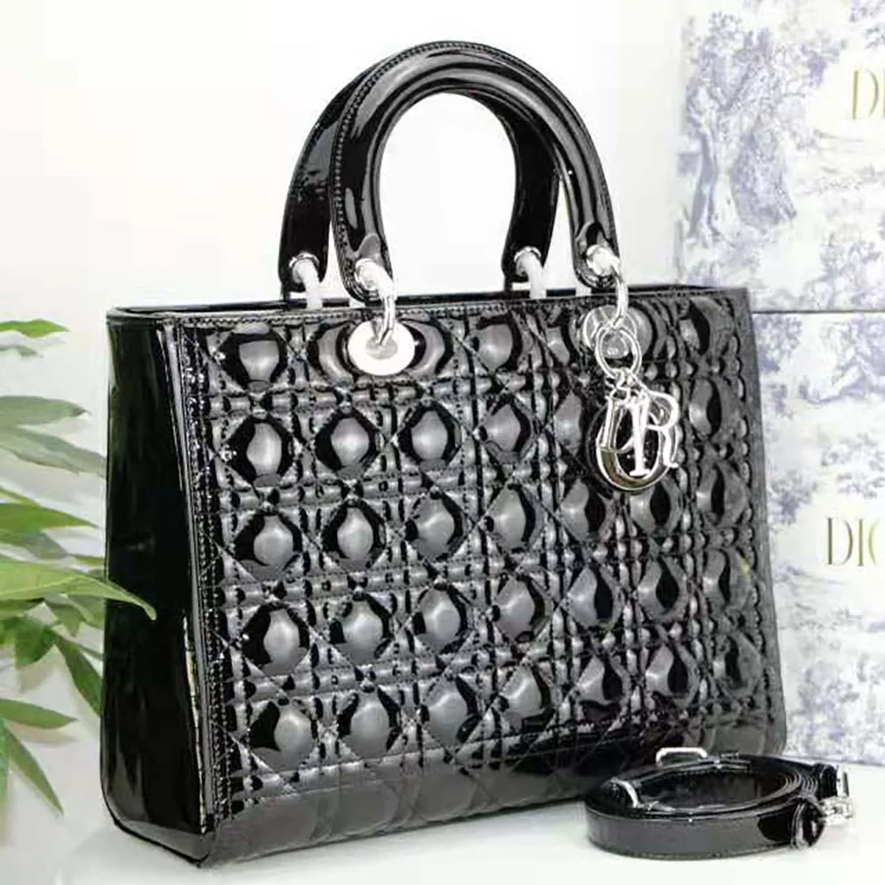 Dior Large Lady Dior Bag Black Patent Cannage Calfskin for Women Dior Large Lady Dior Bag Black Patent Cannage Calfskin for Women