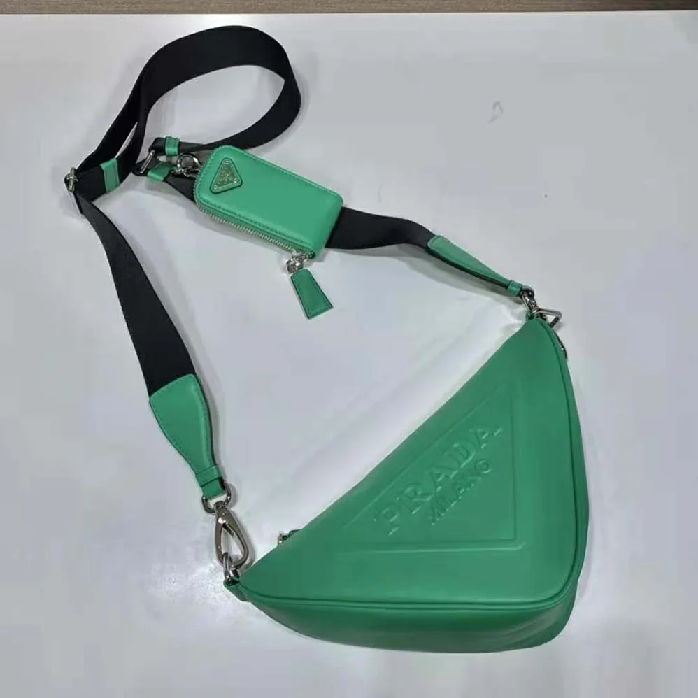 Prada Leather Triangle Shoulder Bag for Women in Green Prada Leather Triangle Shoulder Bag for Women in Green