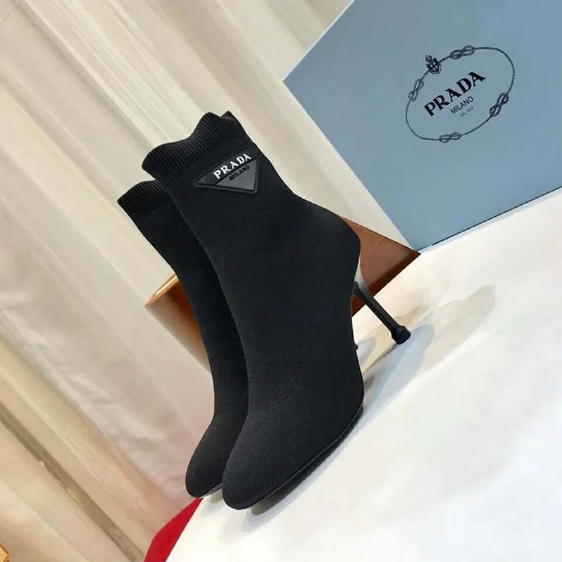Prada Shoes Stretch Fabric Booties 90mm Heel Hight for Women in Black Prada Shoes Stretch Fabric Booties 90mm Heel Hight for Women in Black