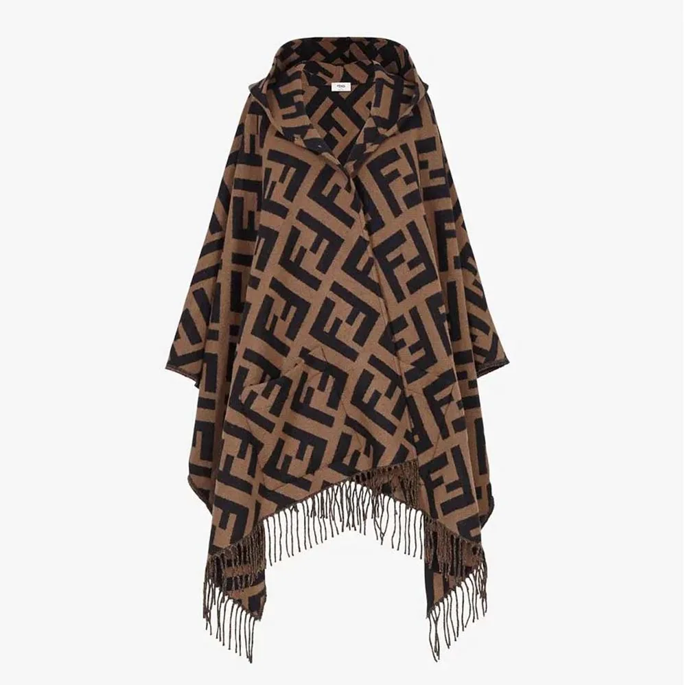 Fendi Brown Cashmere Poncho with Hood and Maxi Pockets on the front for Women Fendi Brown Cashmere Poncho with Hood and Maxi Pockets on the front for Women