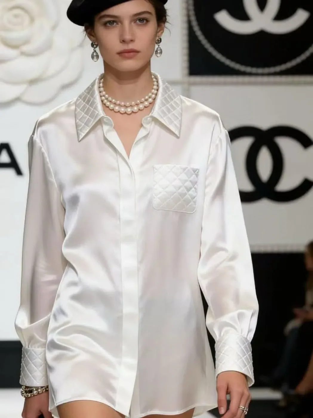Chanel Quilted Button in Down Blouse Pearl White Chanel Quilted Button in Down Blouse Pearl White