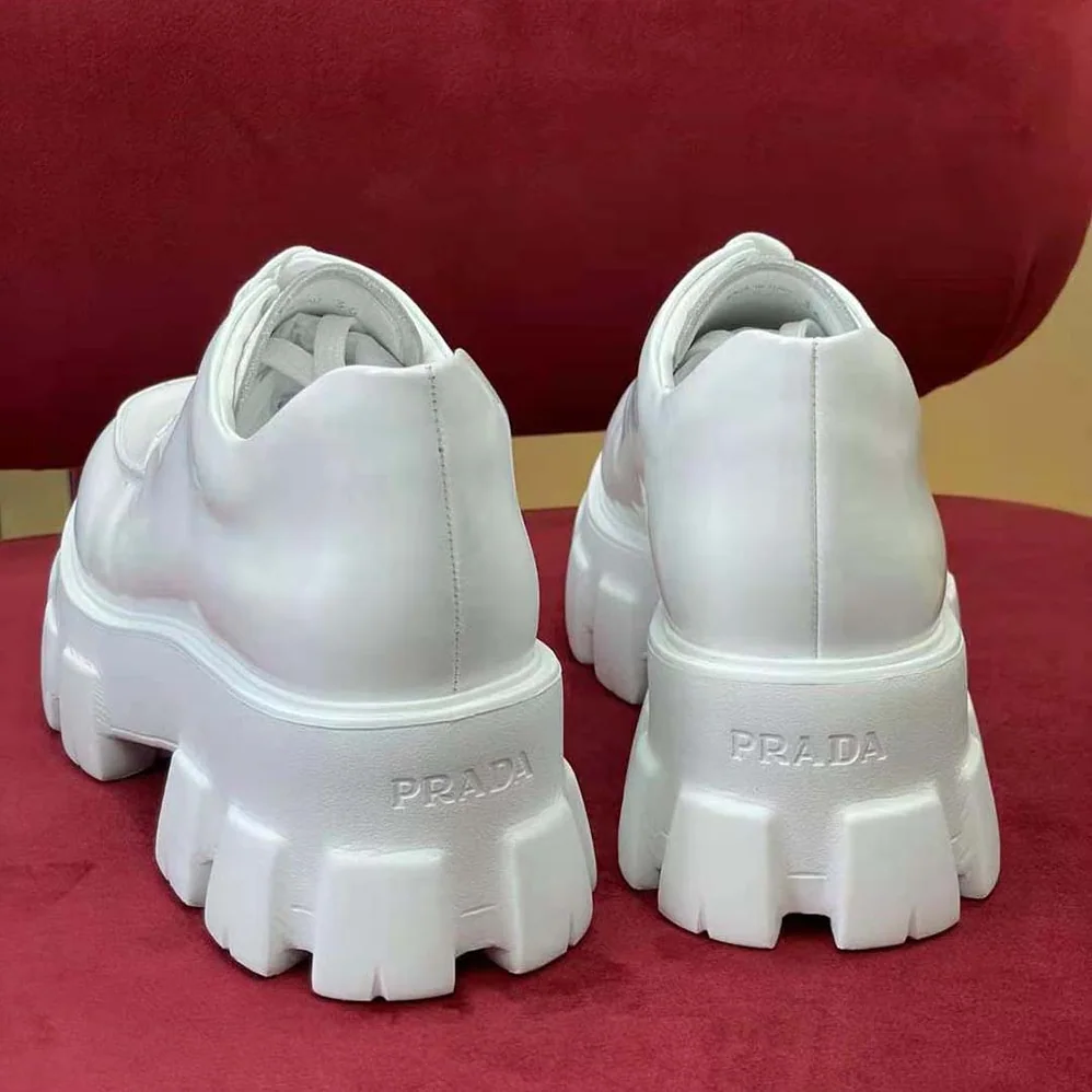 Prada Monolith Brushed Leather Lace-up Shoes for Women in White Prada Monolith Brushed Leather Lace-up Shoes for Women in White